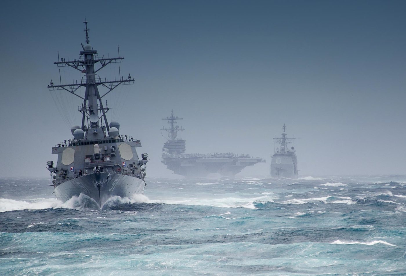 naval-warship-and-aricraft-carrier-on-choppy-sea